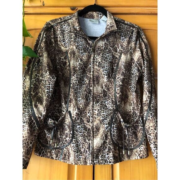 Zenergy By Chico’s Animal Print jacket zip SZ 0 - Picture 3 of 11